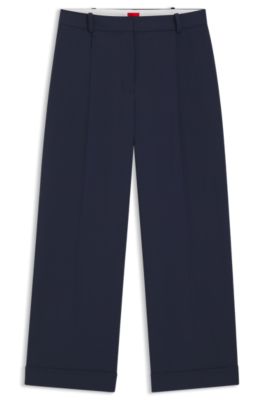 Pantalones de largo tobillero con pinzas en la parte delantera, Azul oscuro