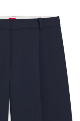 Cropped trousers with front pleats, Dark Blue
