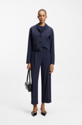 Pantalones de largo tobillero con pinzas en la parte delantera, Azul oscuro