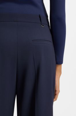 Pantalones de largo tobillero con pinzas en la parte delantera, Azul oscuro