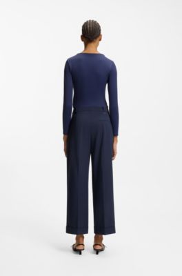 Cropped trousers with front pleats, Dark Blue