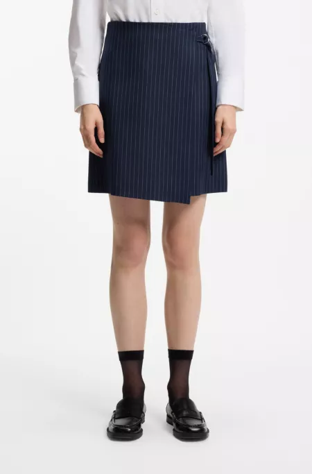Pinstripe pencil skirt with belt