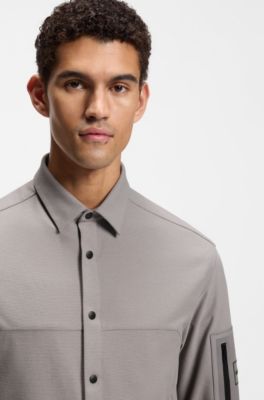 Sobrecamisa relaxed fit en tejido de rejilla, Gris claro