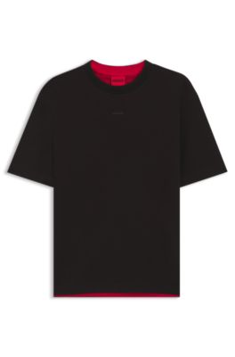 Camiseta relaxed fit en algod&oacute;n el&aacute;stico con interior en contraste, Negro