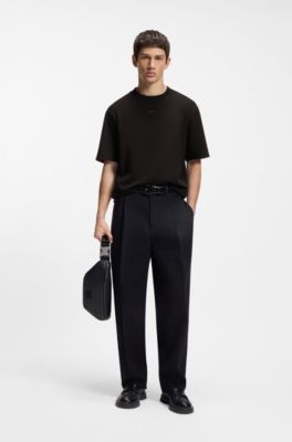 Embroidered-logo T-shirt in stretch cotton, Black