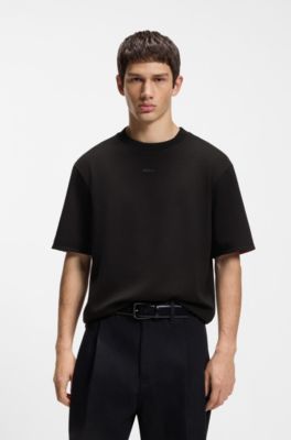 Camiseta relaxed fit en algod&oacute;n el&aacute;stico con interior en contraste, Negro