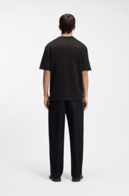 T-shirt d&eacute;contract&eacute; en coton stretch avec int&eacute;rieur contrast&eacute;, Noir