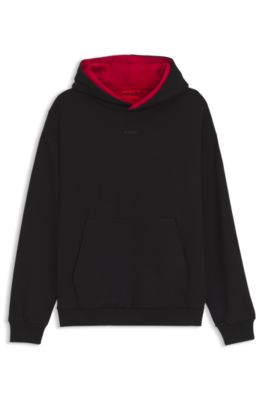 Prenda con capucha relaxed fit en algod&oacute;n el&aacute;stico con interior en contraste, Negro