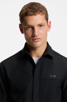 Surchemise Relaxed en twill d&eacute;perlant, Noir