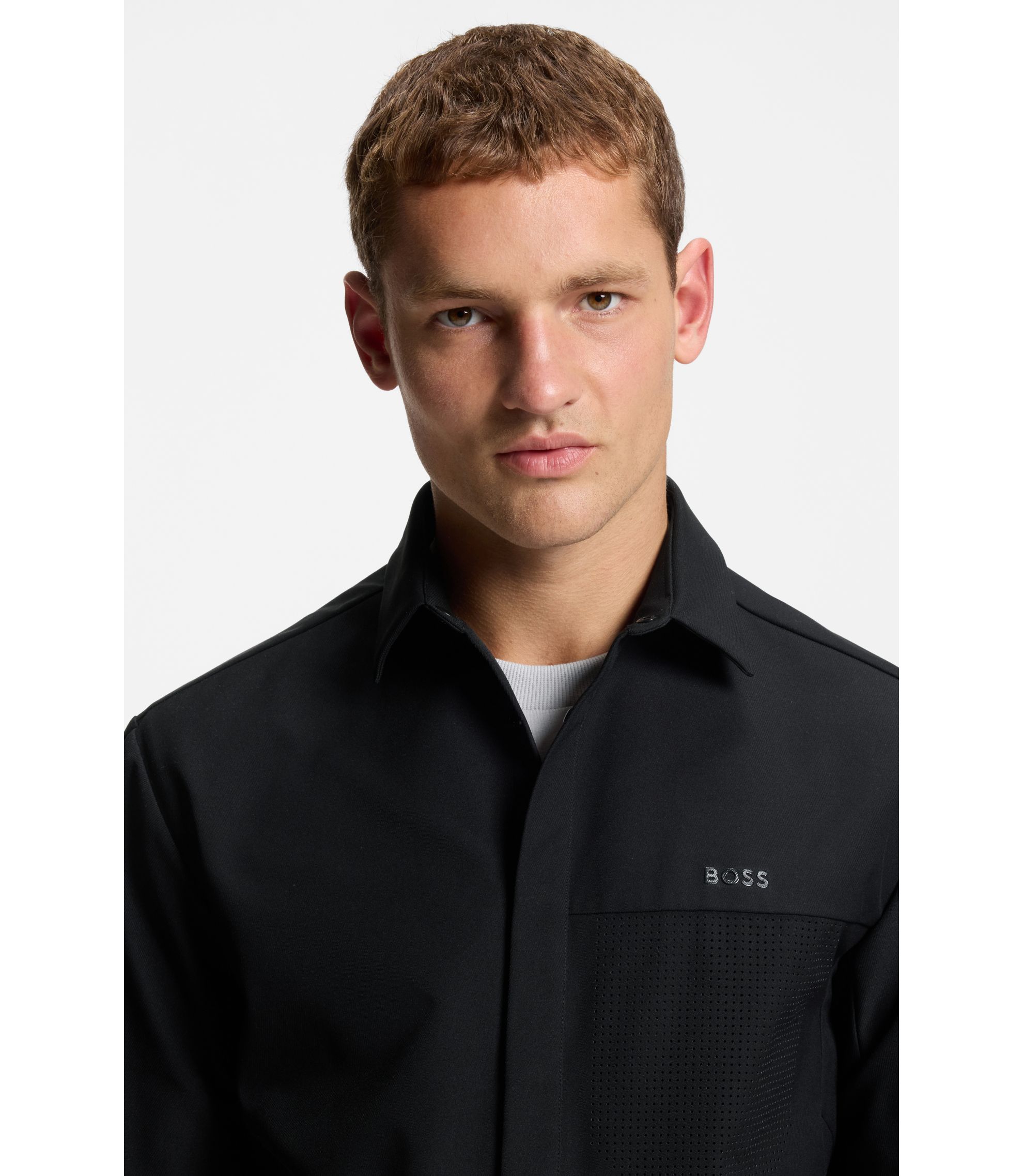 BOSS - Relaxed-fit overshirt in water-repellent twill - Black