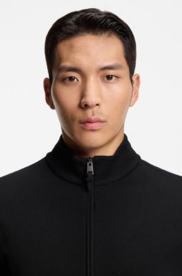 Waffle-texture zip sweatshirt in a cotton blend, Black