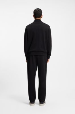 Sudadera de algod&oacute;n con textura de rejilla y cremallera, Negro