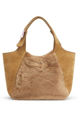 BOSS x Steiff leather bag with wool-cotton trims, Beige