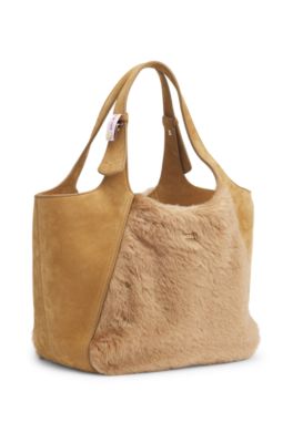 BOSS x Steiff leather bag with wool-cotton trims, Beige