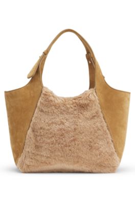 BOSS x Steiff leather bag with wool-cotton trims, Beige
