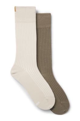 Two-pack of ribbed socks in a regular length, Light Beige