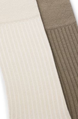 Two-pack of ribbed socks in a regular length, Light Beige