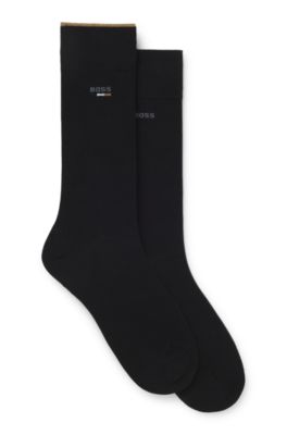 Paquete de dos pares de calcetines de largo est&aacute;ndar con logos, Negro