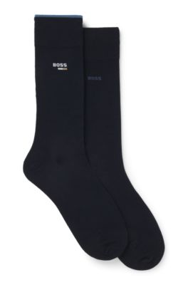 Lot de deux paires de chaussettes mi-mollet avec logos, Bleu fonc&eacute;