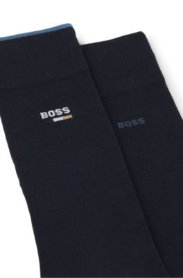 Lot de deux paires de chaussettes mi-mollet avec logos, Bleu fonc&eacute;