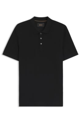 Basket-weave polo shirt in cotton, Black