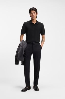 Polo en coton merceris&eacute; natt&eacute;, Noir