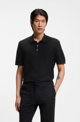 Polo de algod&oacute;n mercerizado con estructura entretejida, Negro