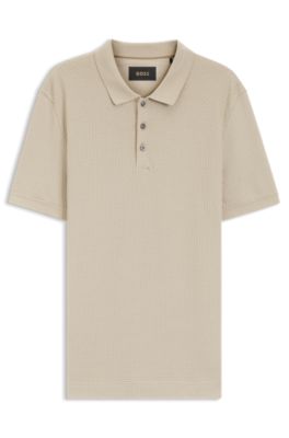 Basket-weave polo shirt in cotton, Khaki