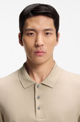 Basket-weave polo shirt in cotton, Khaki
