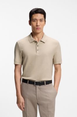 Polo de algod&oacute;n mercerizado con estructura entretejida, Caqui