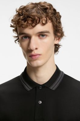Contrast-tipping slim-fit polo shirt in mercerised cotton, Black