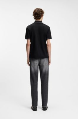 Contrast-tipping slim-fit polo shirt in mercerised cotton, Black