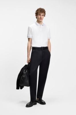 Contrast-tipping slim-fit polo shirt in mercerised cotton, White