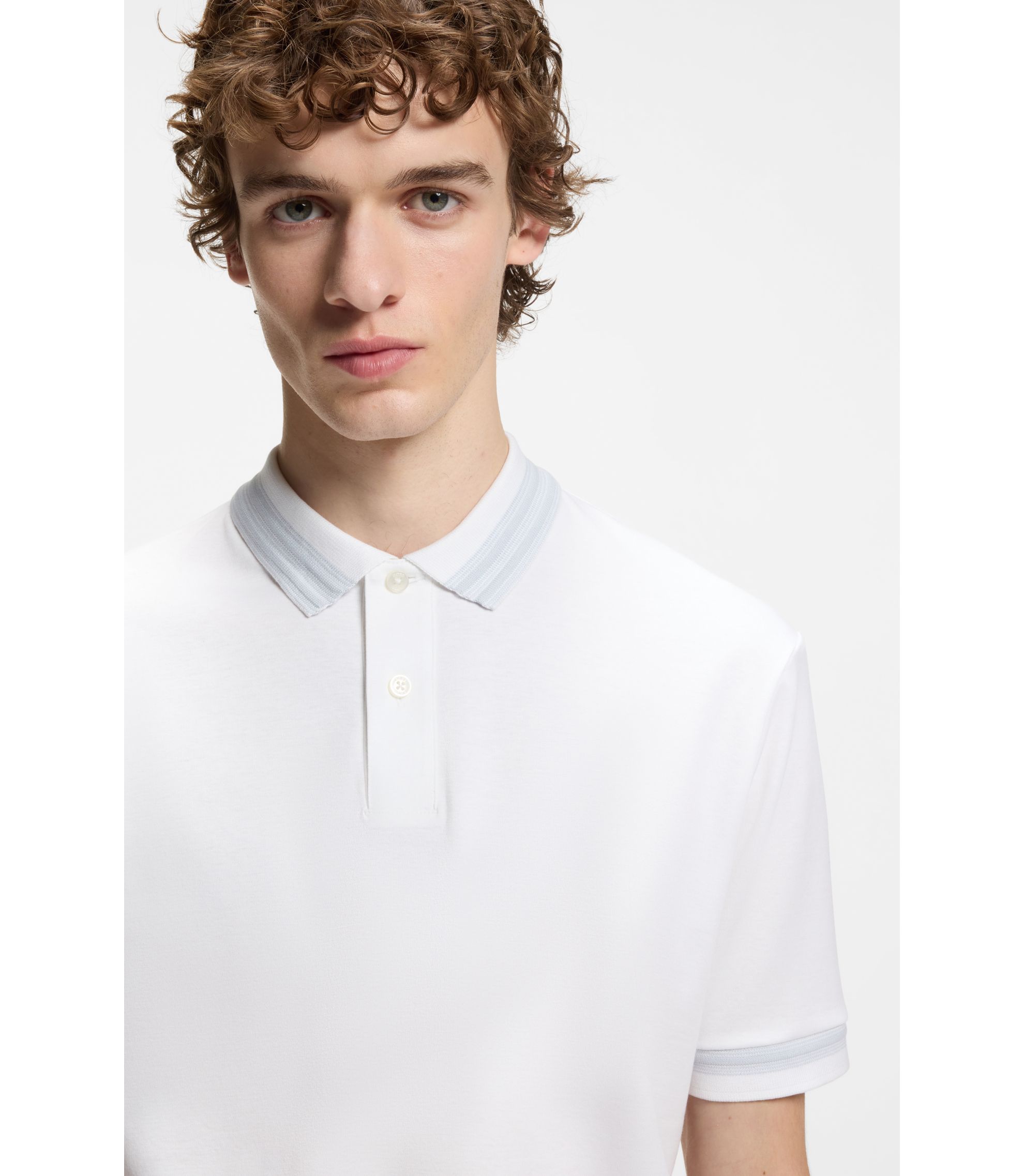 BOSS - Contrast-tipping slim-fit polo shirt in mercerised cotton