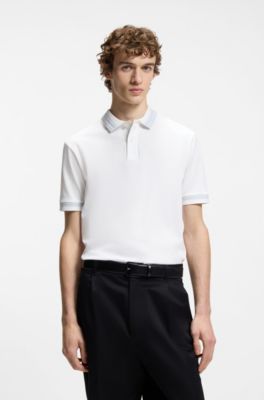 Contrast-tipping slim-fit polo shirt in mercerised cotton, White