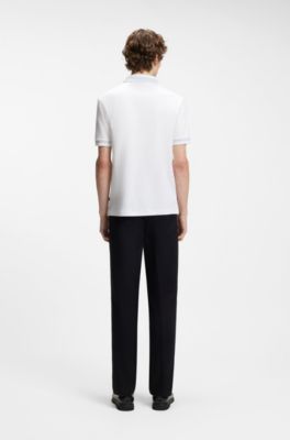 Contrast-tipping slim-fit polo shirt in mercerised cotton, White