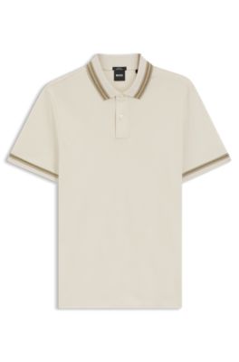 Contrast-tipping slim-fit polo shirt in mercerised cotton, White