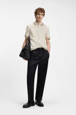 Contrast-tipping slim-fit polo shirt in mercerised cotton, White