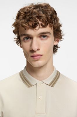 Polo slim fit de algod&oacute;n mercerizado con detalles en contraste, Blanco