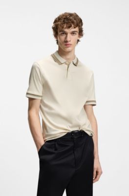 Contrast-tipping slim-fit polo shirt in mercerised cotton, White