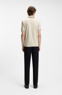 Contrast-tipping slim-fit polo shirt in mercerised cotton, White