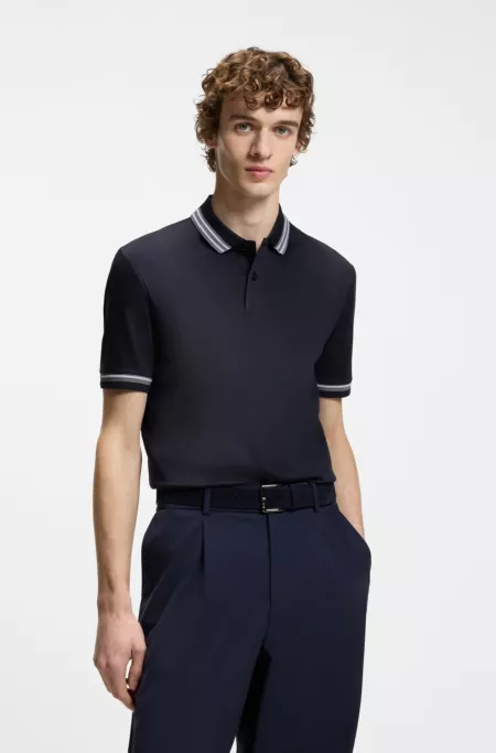 Contrast-tipping slim-fit polo shirt in mercerised cotton