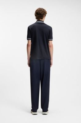 Contrast-tipping slim-fit polo shirt in mercerised cotton, Dark Blue