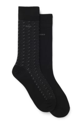 Lot de deux paires de chaussettes mi-mollet en coton m&eacute;lang&eacute;, Noir