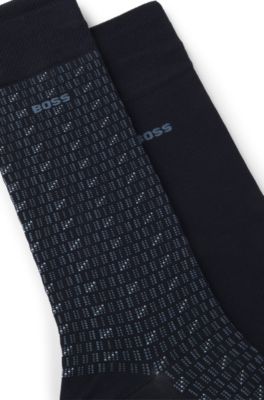 Lot de deux paires de chaussettes mi-mollet en coton m&eacute;lang&eacute;, Bleu fonc&eacute;