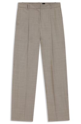 Pantalones regular fit en tejido de lana el&aacute;stica de piel de tibur&oacute;n, Beige claro