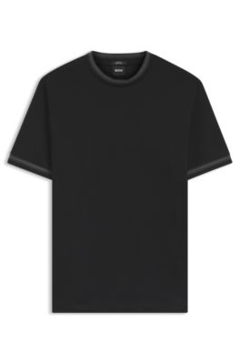 Contrast-tipping slim-fit T-shirt in mercerised cotton, Black