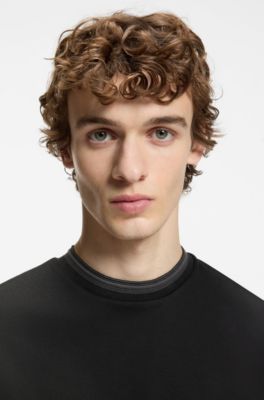 Contrast-tipping slim-fit T-shirt in mercerised cotton, Black