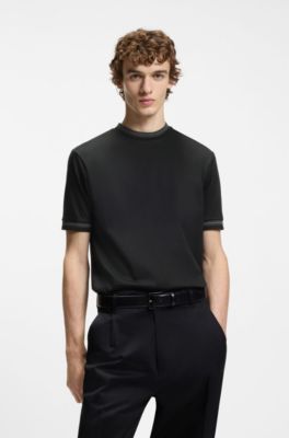 Camiseta slim fit de algod&oacute;n mercerizado con detalles en contraste, Negro