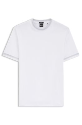 Contrast-tipping slim-fit T-shirt in mercerised cotton, White